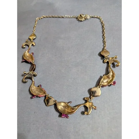 Betsy Johnson Koi Fish Necklace and Earrings Pink Sparkly Gold Tone Chain 21 in - Picture 5 of 6